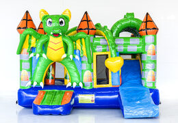 Multiplay draak luchtkussen met een glijbaan, leuke objecten op het springvlak en opvallende 3D objecten bestellen voor kinderen. Bestel opblaasbare luchtkussens online bij JB Inflatables Nederland