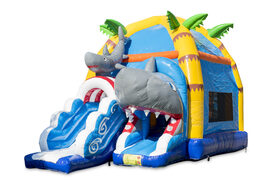 Overdekt maxifun super springkasteel met glijbaan in thema haai bestellen voor kinderen. Koop springkastelen online bij JB Inflatables Nederland