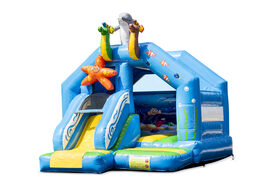 Opblaasbare slide combo springkasteel te koop in seaworld thema voor kinderen. Bestel nu opblaasbare springkastelen bij JB Inflatables Nederland