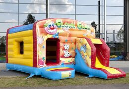Opblaasbaar overdekt maxi multifun springkasteel in clown thema met glijbaan voor kids kopen. Bestel springkastelen online bij JB Inflatables Nederland