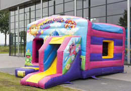 Klein overdekt opblaasbaar multiplay springkasteel met glijbaan kopen in thema prinses voor kinderen.  Bestel springkastelen online bij JB Inflatables Nederland