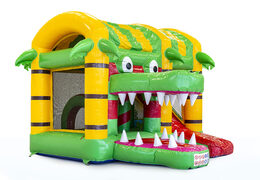Koop mini opblaasbare multiplay springkasteel in krokodil thema met glijbaan voor kinderen. Bestel opblaasbare springkastelen online bij JB Inflatables Nederland