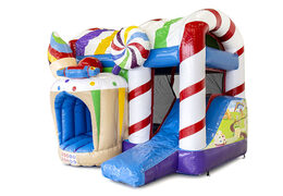 Koop mini opblaasbare multiplay springkasteel in thema snoep voor kinderen. Bestel opblaasbare springkastelen online bij JB Inflatables Nederland