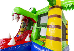 Koop opblaasbaar multiplay mini springkasteel met glijbaan in thema krokodil voor kinderen. Bestel springkastelen online bij JB Inflatables Nederland