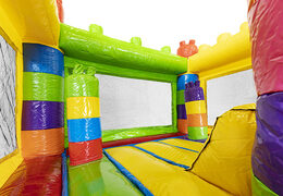 Bestel mini opblaasbare springkussen met glijbaan in superblocks thema voor kinderen. Koop opblaasbare springkussens bij JB Inflatables Nederland