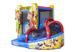 Mini opblaasbare multiplay springkasteel met glijbaan in party thema te bestellen voor kinderen. Bestel opblaasbare springkastelen online at JB Inflatables Nederland