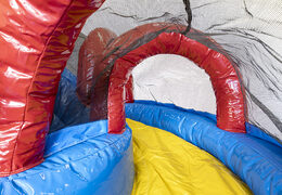 Koop mini opblaasbare multiplay springkussen in party thema met glijbaan voor kinderen. Bestel opblaasbare springkussens online bij JB Inflatables Nederland