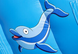 Haal uw opblaasbare dolfijn glijbaan met de vrolijke kleuren, 3D-objecten en leuke print op de zijwand voor kinderen. Bestel opblaasbare glijbanen bij JB Inflatables Nederland