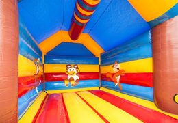 Standaard springkasteel voor kinderen kopen in opvallende kleuren met bovenop een groot 3D object in de vorm van een aap. Bestel springkastelen online bij JB Inflatables Nederland