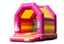 Midi springkasteel kopen in een kleuren combinatie van roze en geel in prinses thema voor kinderen. Bestel springkastelen online bij JB Inflatables Nederland
