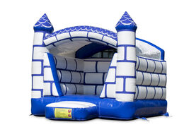 Mini overdekt springkasteel in kasteel thema in een kleuren combinatie van blauw en wit te koop. Koop springkastelen online bij JB Inflatables Nederland