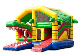 Medium opblaasbare multiplay springkussen met glijbaan in krokodil thema bestellen voor kinderen. Bestel opblaasbare springkussens online at JB Inflatables Nederland