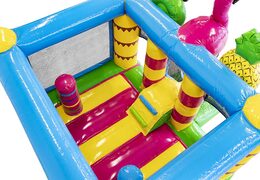 Bestel klein opblaasbare multiplay springkasteel met glijbaan in thema flamingo voor kinderen. Opblaasbare springkastelen te koop bij JB Inflatables Nederland