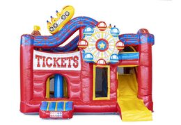 Medium opblaasbare multiplay springkasteel met glijbaan in rollercoaster thema bestellen voor kinderen. Bestel opblaasbare springkastelen online at JB Inflatables Nederland