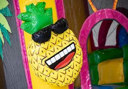 Klein overdekt opblaasbaar multiplay springkussen met glijbaan kopen in thema flamingo voor kinderen. Bestel opblaasbare springkussens  online bij JB Inflatables Nederland