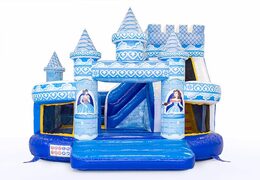 Koop een blauw multifunctioneel Funcity prinses springkasteel met een glijbaan voor kinderen. Bestel springkastelen online bij JB Inflatables Nederland