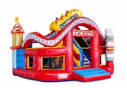 Funcity Rollercoaster springkasteel met aan de binnenkant een glijbaan en het 3D object op het springvlak bestellen voor kids. Bestel springkastelen online bij JB Inflatables Nederland