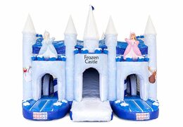Bestel blauw wit springkussen in thema ice  in een uniek design, een glijbaan en 3D objecten voor kids. Koop springkussens online bij JB Inflatables Nederland