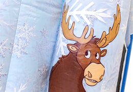 Indoor opblaasbaar multiplay blauw wit ice-themed springkussen met een glijbaan en 3D objecten kopen voor kinderen. Bestel springkussens online bij JB Inflatables Nederland