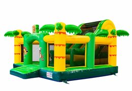 Groot opblaasbaar open multiplay slidebox springkussen met glijbaan kopen in thema jungle voor kinderen. Bestel springkussens online bij JB Inflatables Nederland
