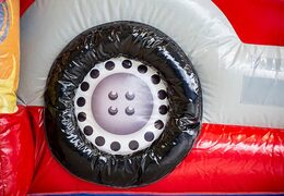 Groot opblaasbaar overdekt brandweer multiplay springkussen met glijbaan bestellen in lego thema voor kids. Koop springkussens online bij JB Inflatables Nederland