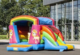 Klein overdekt multifun springkasteel kopen in thema unicorn met glijbaan voor kinderen. Bestel springkastelen online bij JB Inflatables Nederland