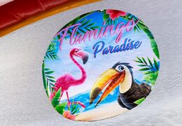 Springkasteel  met waterglijbaan kopen voor in tuin in thema flamingo voor kinderen. Bestel springkastelen online bij JB Inflatables Nederland