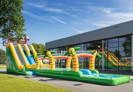 Koop Drop & Slide Jungle springkasteel  met dubbele glijbaan voor kinderen. Bestel opblaasbare springkastelen online bij JB Inflatables Nederland