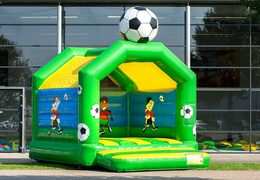 Standaard springkussen bestellen in opvallende kleuren met bovenop een groot 3D voetbal object voor kinderen. Springkussens online te koop bij JB Inflatables Nederland