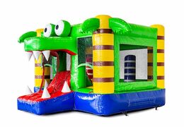 Opblaasbaar multiplay mini springkussen met glijbaan voor kinderen in thema krokodil kopen. Bestel springkussens online bij JB Inflatables Nederland