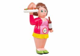 opblaasbare sarah pop bourgondier met fles en eten in de handen bestellen