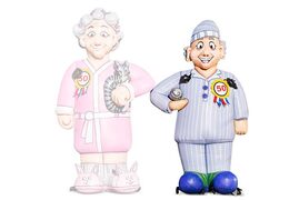 Opblaasbare abraham pop in pyjama kopen als blikvanger voor verjaardagen