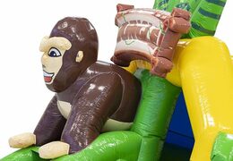 Bestel slide combo opblaasbaar springkussen met glijbaan in jungle thema met gorilla erop 