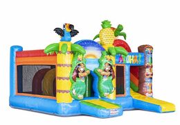Opblaasbaar springkasteel met glijbaan in tropical thema thema bestellen voor kinderen