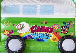 Opblaasbaar springkasteel standaard met dak in hippy thema groen bestellen voor kinderen