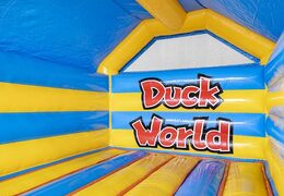 Opblaasbaar springkasteel blauw geel in eend thema bestellen voor kinderen