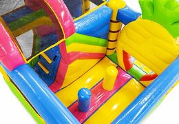 Opblaasbaar luchtkussen met glijbaan in vrolijke kleuren en hawaii thema te koop voor kinderen