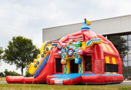 Multiplay super opblaasbaar springkasteel met glijbaan in achtbaan thema rood kopen voor kinderen