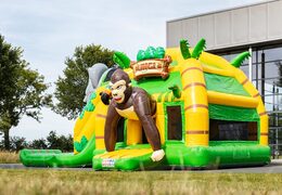 Multi super opblaasbaar springkasteel met glijbaan in Jungle thema groen geel kopen voor kinderen