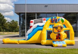 Opblaasbaar multiplay super springkasteel in rubber duck thema geel voor kinderen kopen