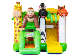 Overdekt opblaasbaar Mini Multiplay springkussen met glijbaan bestellen in thema Jungle voor kinderen. Koop nu opblaasbare springkussens bij JB Inflatables Nederland