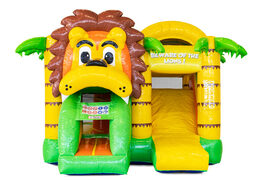 Overdekt opblaasbaar Mini Multiplay springkussen met glijbaan bestellen in thema Lion voor kinderen. Koop nu opblaasbare springkussens bij JB Inflatables Nederland