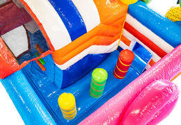 Mini Multiplay opblaasbare luchtkussen te koop in Flamingo thema voor kinderen. Bestel opblaasbare luchtkussens  bij JB Inflatables Nederland