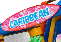 Opblaasbaar Multi Slide springkasteel met glijbaan kopen in thema Caribbean voor kinderen. Bestel opblaasbare springkastelen online bij JB Inflatables Nederland