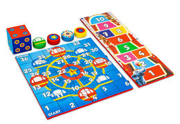 Kleurrijk spellenset achterkant van Softplay in Rollercoaster thema