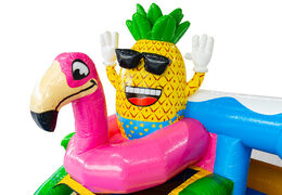 Springkussen thema Hawaii Flamingo met vrolijke 3D ananas in flamingo zwemband online bestellen