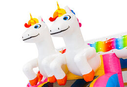 Springkussen thema unicorn met 2 3D unicorns op dak online bestellen