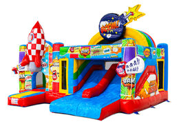 Multiplay Dubbelslide springkussen met twee glijbanen in comic thema