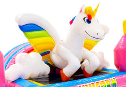 3D figuur op springkussen Dubbelslide unicorn met regenboogvleugels thema Unicorn
