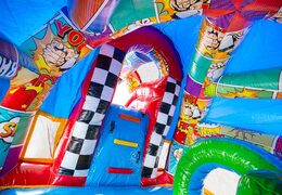 Opblaasbaar A-frame Super Comic springkussen met leuke Comic strips te koop